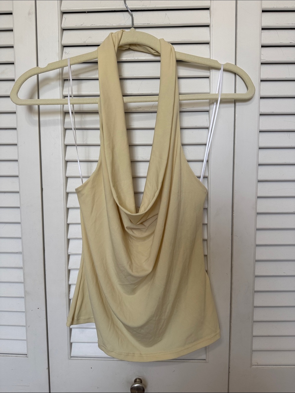 silence + noise Pale Yellow Draped Halter Cowl Tank
